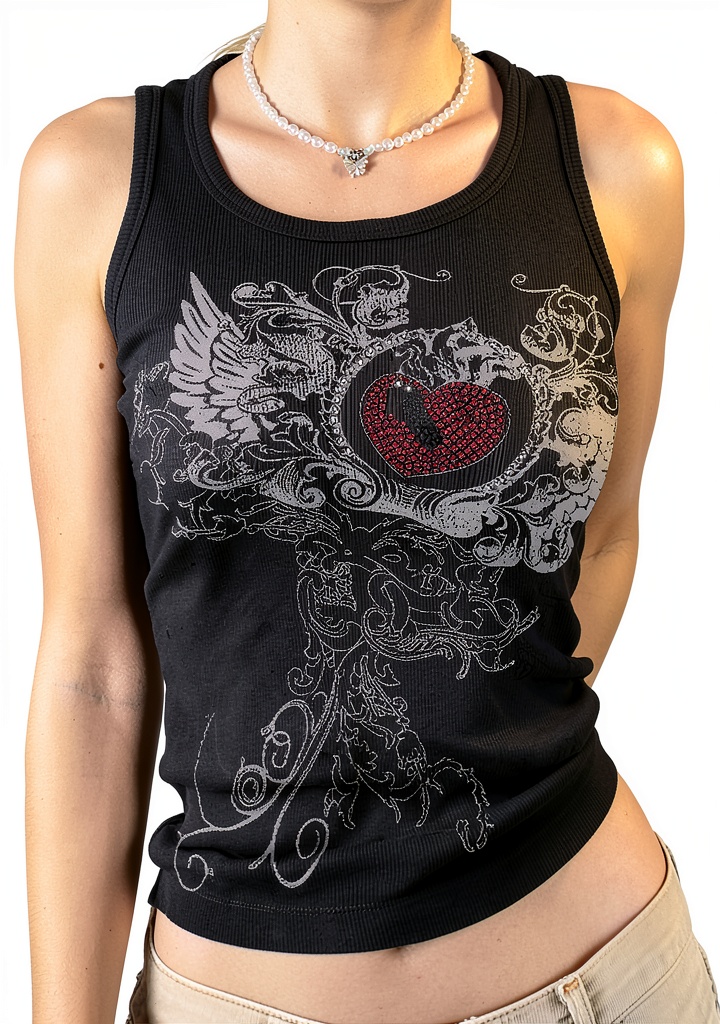 Gothic Crop Top FeMereina in Schwarz mit Totenkopf-Print