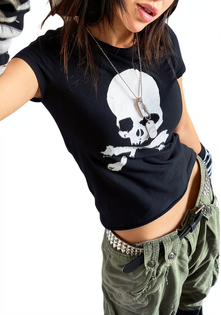 Gothic Crop Top von FeMereina in Kombination mit Jeans
