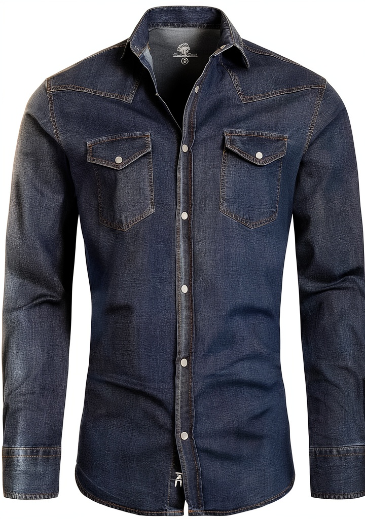Rock Creek Herren Jeanshemd Baumwolle Regular Fit displayed on a wooden hanger in a bright room