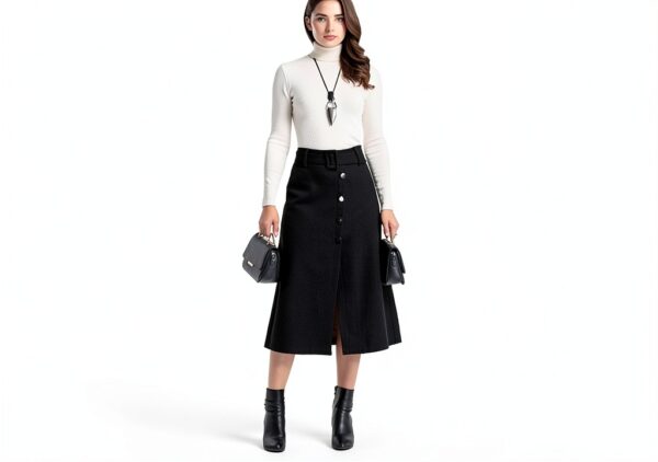 Rock H+H – Schwarz, Größe M, Polyester-Wolle Mix, Figurformend-1