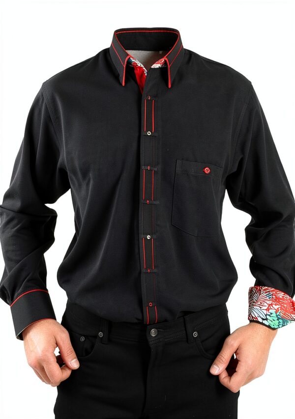 H.K.Mandel Herrenhemd schwarz Retro atmungsaktiver Stoff Regular Fit-0