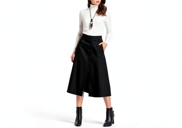 Rock H+H – Schwarz, Größe M, Polyester-Wolle Mix, Figurformend-2