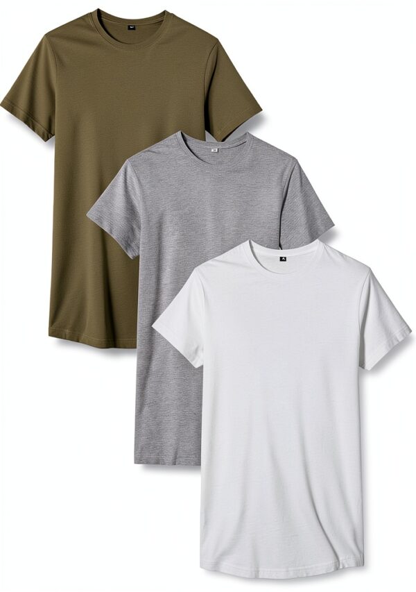 Build Your Brand Herren T-Shirt Dreierpack XS-XXL Weiß/Oliv Hellgrau-0